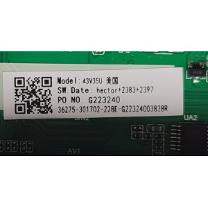 MAIN FUENTE (COMBO) PARA TV TOSHIBA·FIRE TV FHD / NUMERO DE PARTE 301702 / TPD.MT9021T.PB705 / 36275-301702 / JHD425X1F52-T0L1K1 / 36275 / PANEL JHD425X1F52-T0L1K1\S0\GM\ROH / DISPLAY T430HVN01.2 / MODELO 43V35KU 43V35U